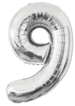 Folieballong nummer 9 H60 cm sølv