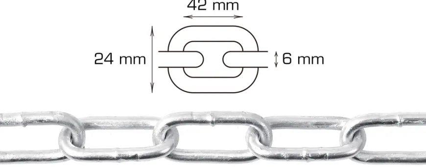 Galvanisert kjetting langlenket Ø6 mm x 2 meter