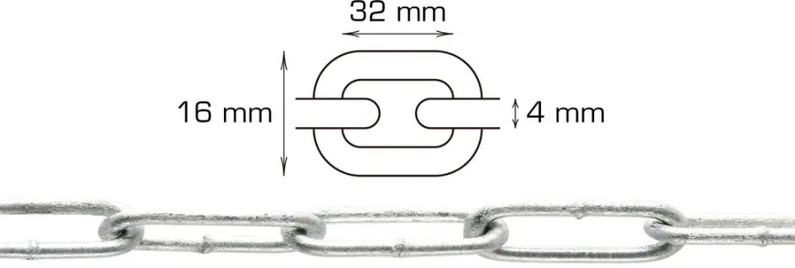 Galvanisert kjetting langlenket Ø4 mm x 5 meter