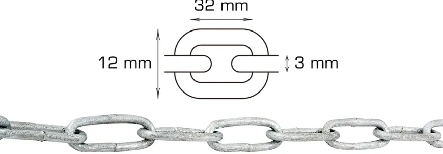 Galvanisert kjetting langlenket Ø3 mm x 5 meter