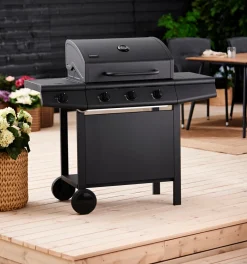 Gassgrill 3 brennere og sidebrenner svart - Grillexpert