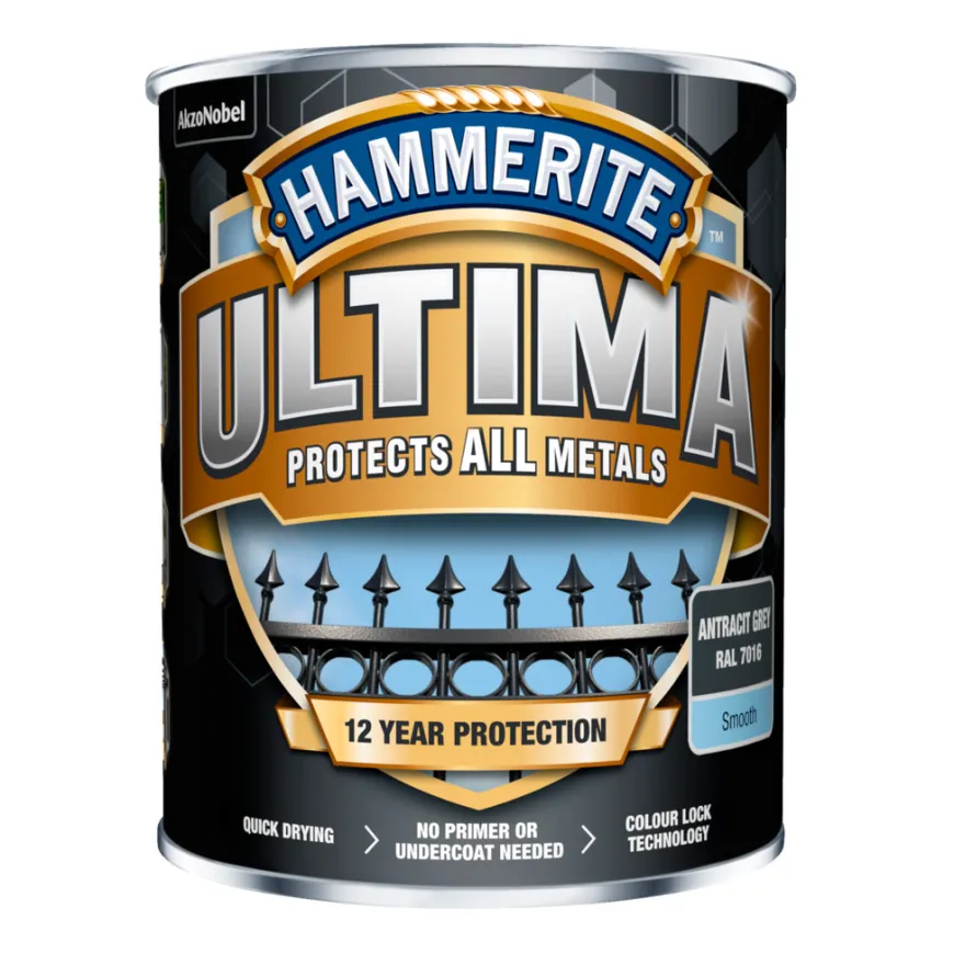 Hammerite Ultima grå metallmaling 750 ml