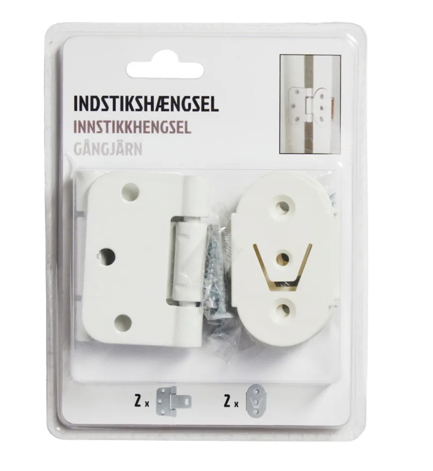 Innstikkshengsel sett hvit 2 stk.