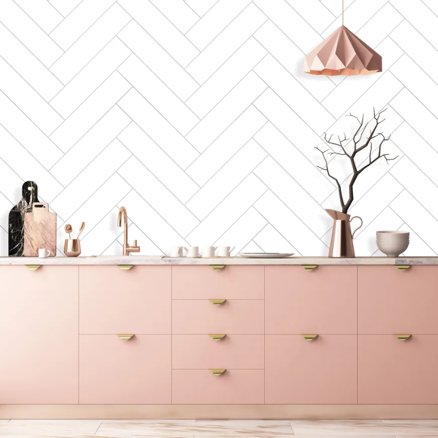 Kitchenline Kjøkkenplate White Herringbone 610 x 610 mm