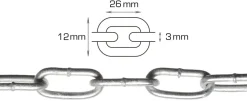 Langlenket kjetting 3 mm x 5 meter