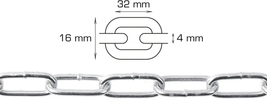 Langlenket kjetting 4 mm x 5 meter