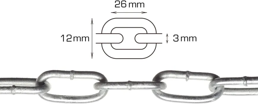 Langlenket kjetting 3 mm x 2 meter