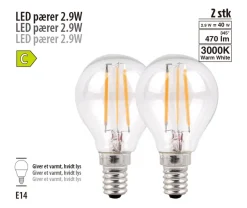 LED-dråpepære 2,9 W E14 - 2 pk.