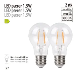LED-filamentpærer 1,5 W E27 - 2-pk.