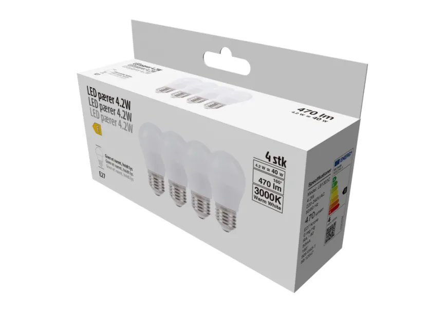 LED-pære krone 4,2 W E27 4-pk.