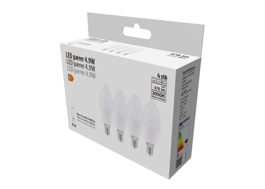 LED-pære 4-pk mignon E14 4,9 W