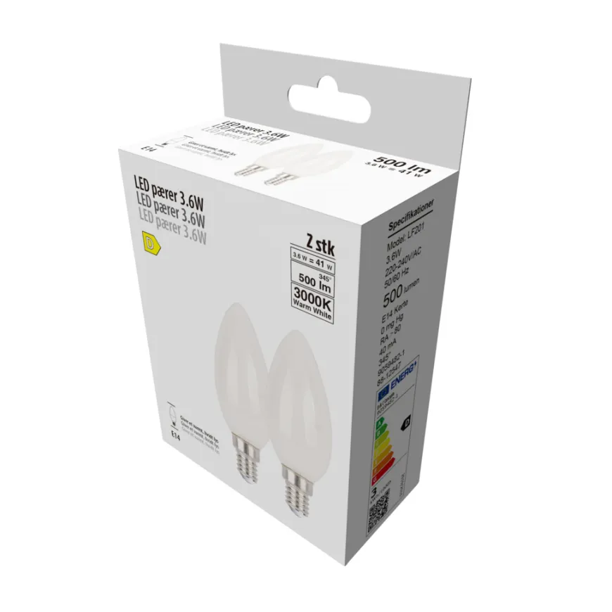 LED-pærer kerte 3,6 W E14 - 2 pk.