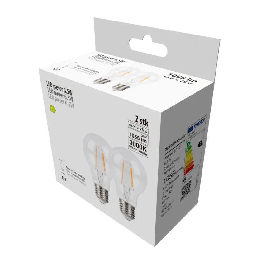 LED-pærer standard formet 6,5 W E27 - 2-pk.