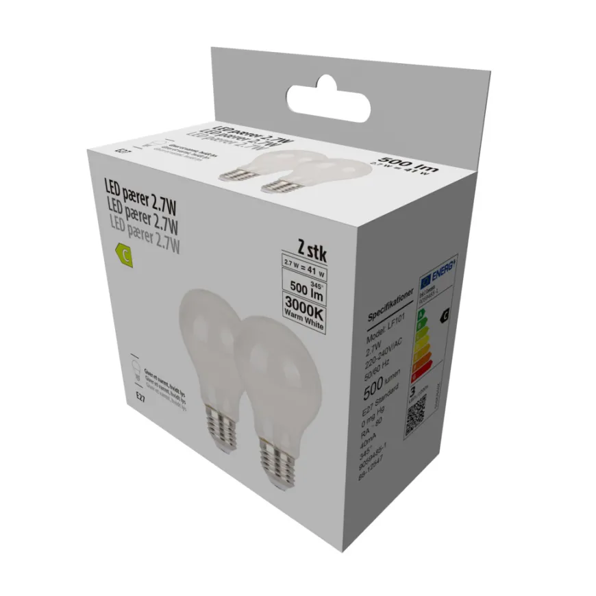 LED-pærer standard 2,7 W E27 - 2-pk.