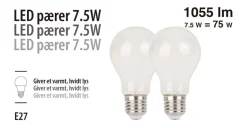 LED-pærer standard 7,5 W E27 - 2-pk.