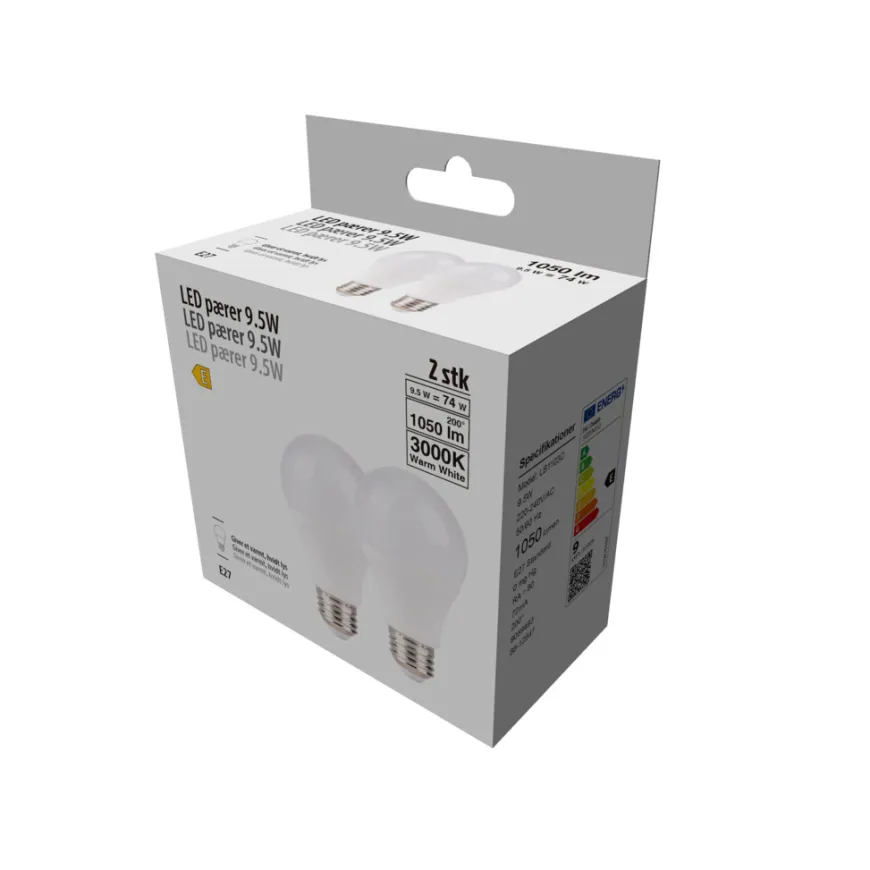 LED-pærer standart 9,5 W E27 - 2-pk.