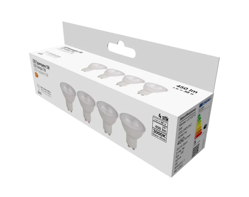 LED spotpære GU10 5W SMD 4-pk