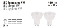LED-spotpære 5 W GU10 - 2-pk.