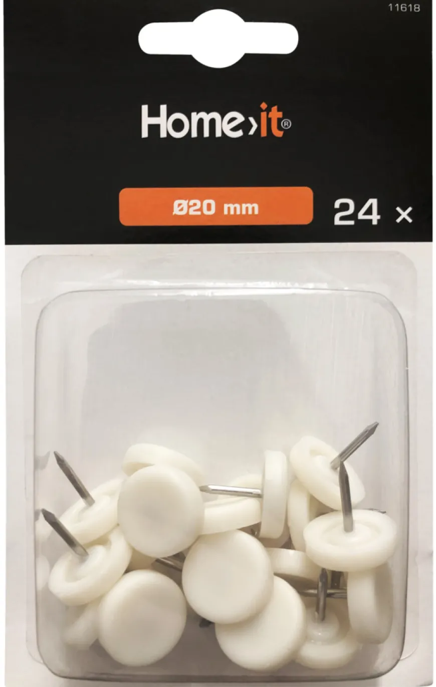 Møbelknotter Ø20 mm hvit plast 24 stk.
