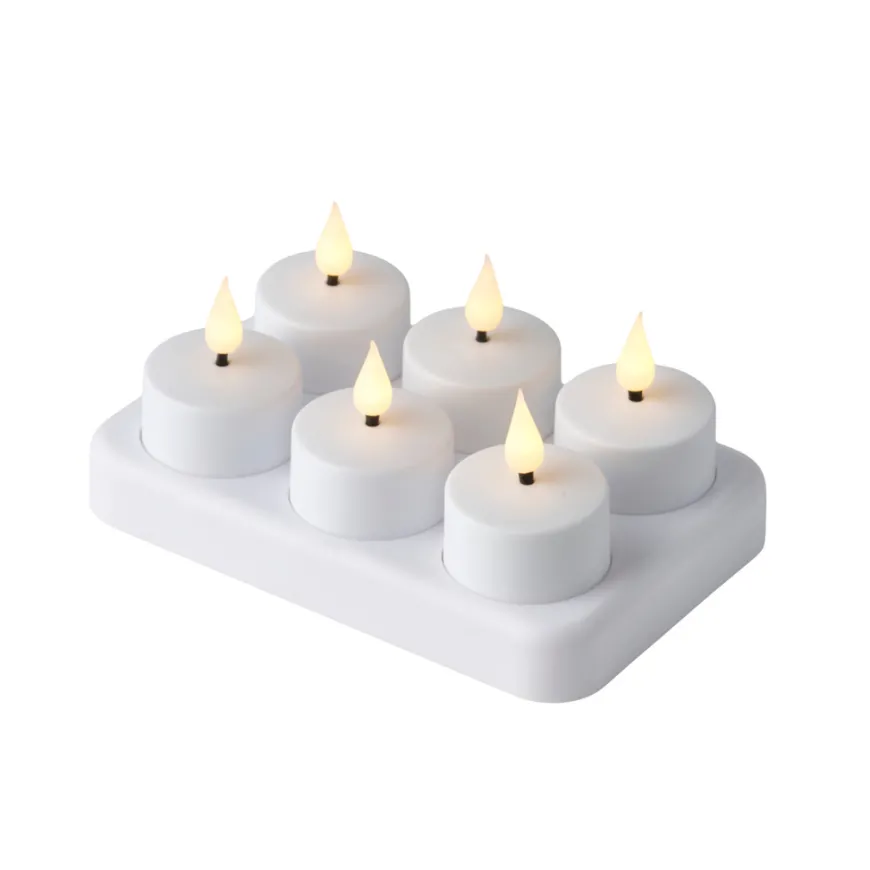 Oppladbare LED-telys hvit 6-pk.