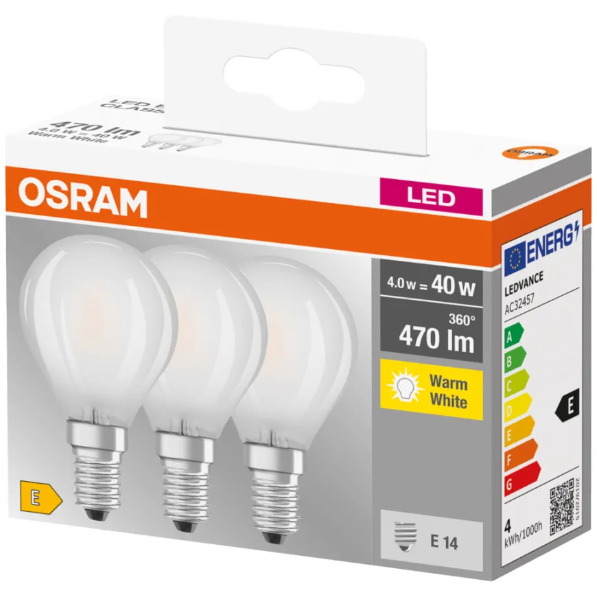 Osram LED Base kronepære E14 4W 3-pk