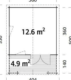 Palmako hytte Kristian 12,6 m² 360 x 360 cm