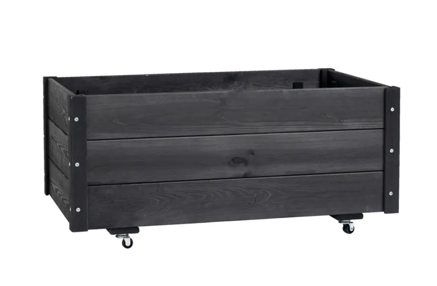 Plantekasse på hjul svart 94 x 54 x 45 cm