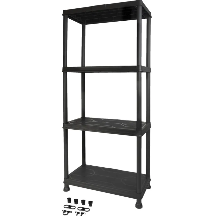 Reol m/4 hyller svart plast - Gardeco