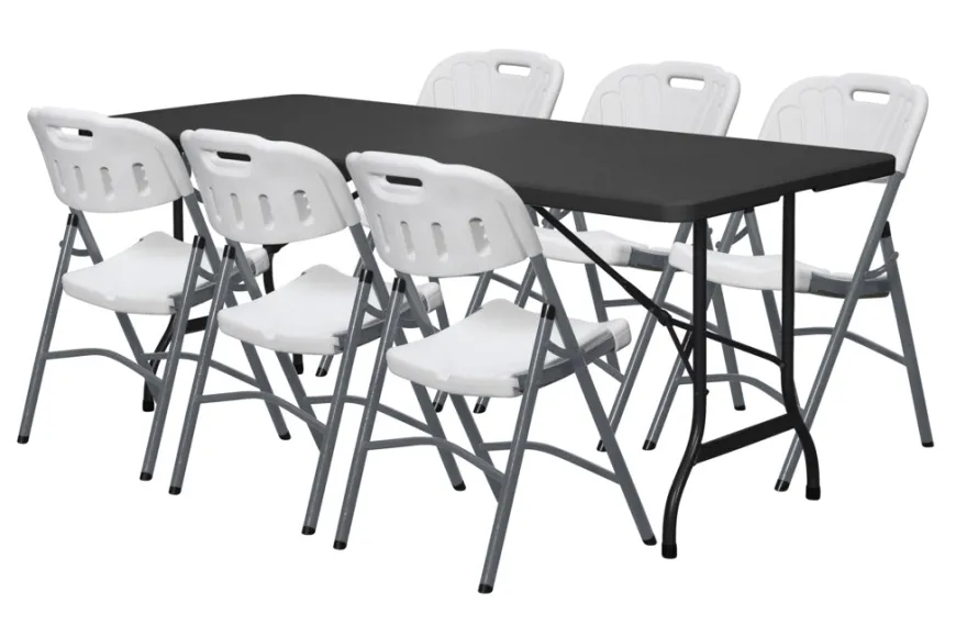 Sammenleggbart bord metall/plast 180 x 75 cm svart