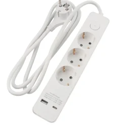 Skjøteledning 3-veis med USB-A/USB-C