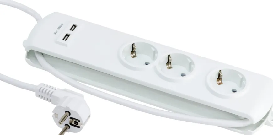 Skjøteledning 3-veis m/USB 1,4 meter