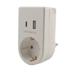Stikkontaktadapter schuko m/USB & mobilholder
