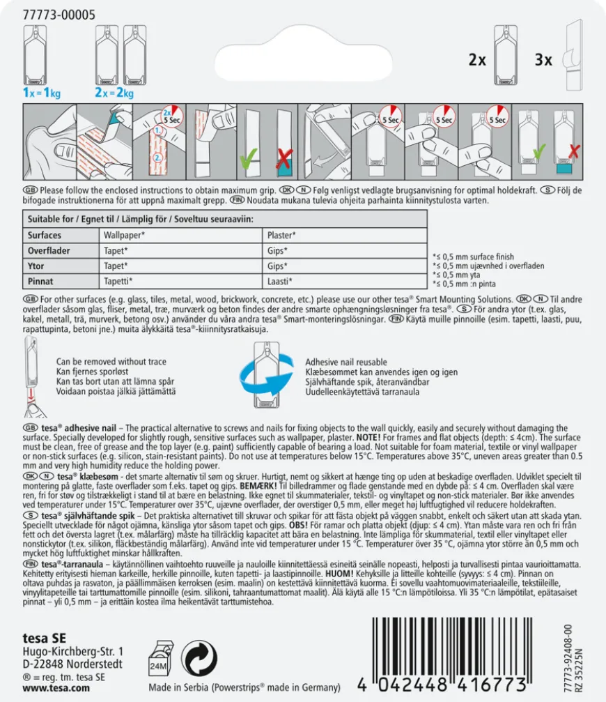 tesa® limspiker til tapet og gips 1 kg - 2 stk.