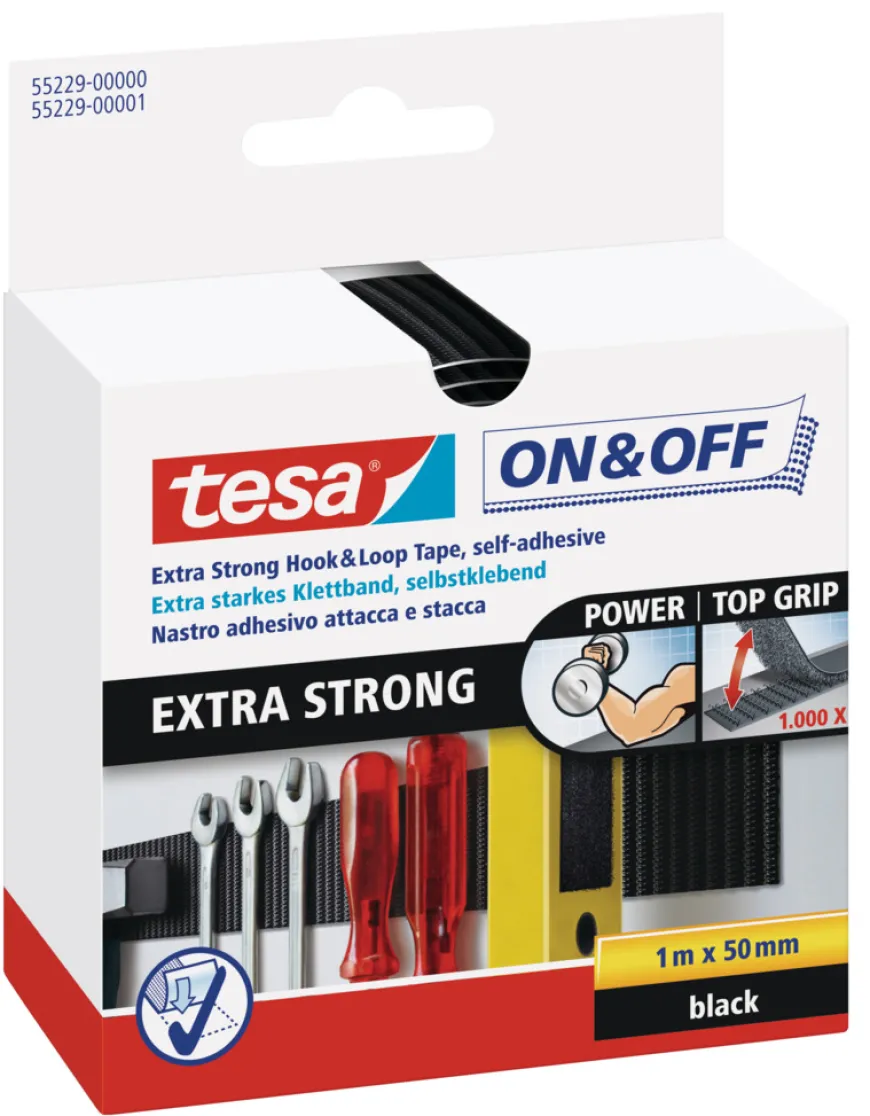 tesa® On & Off Borrelås Ekstra Sterk 1 meter
