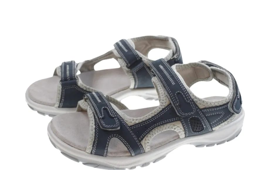 Trekkingsandaler dame i denimfarget skinn str. 41
