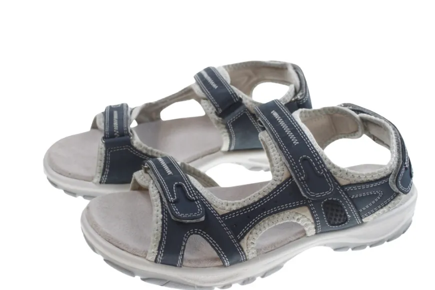 Trekkingsandaler dame i denimfarget skinn str. 37